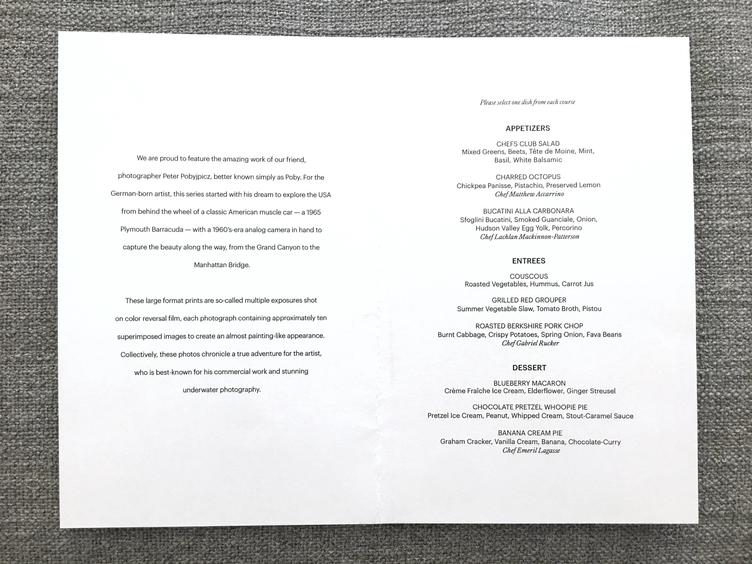 The menu at Chefs Club, specially curated for this evening. 