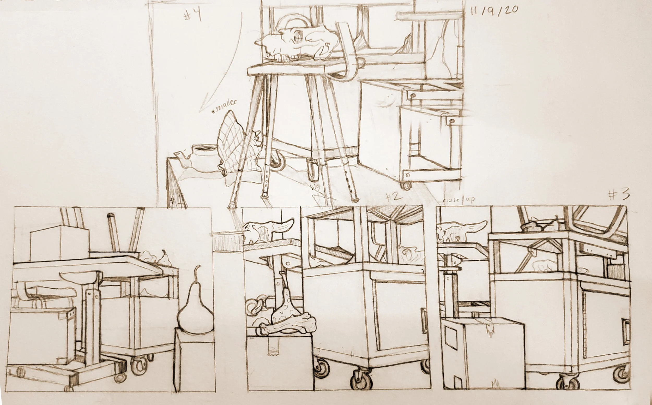   Drawing II: Still Life Compositional Studies in Sighted 2pt  Graphite on Paper Studies between 3” to 5” Saint Louis Community College–Meramec 