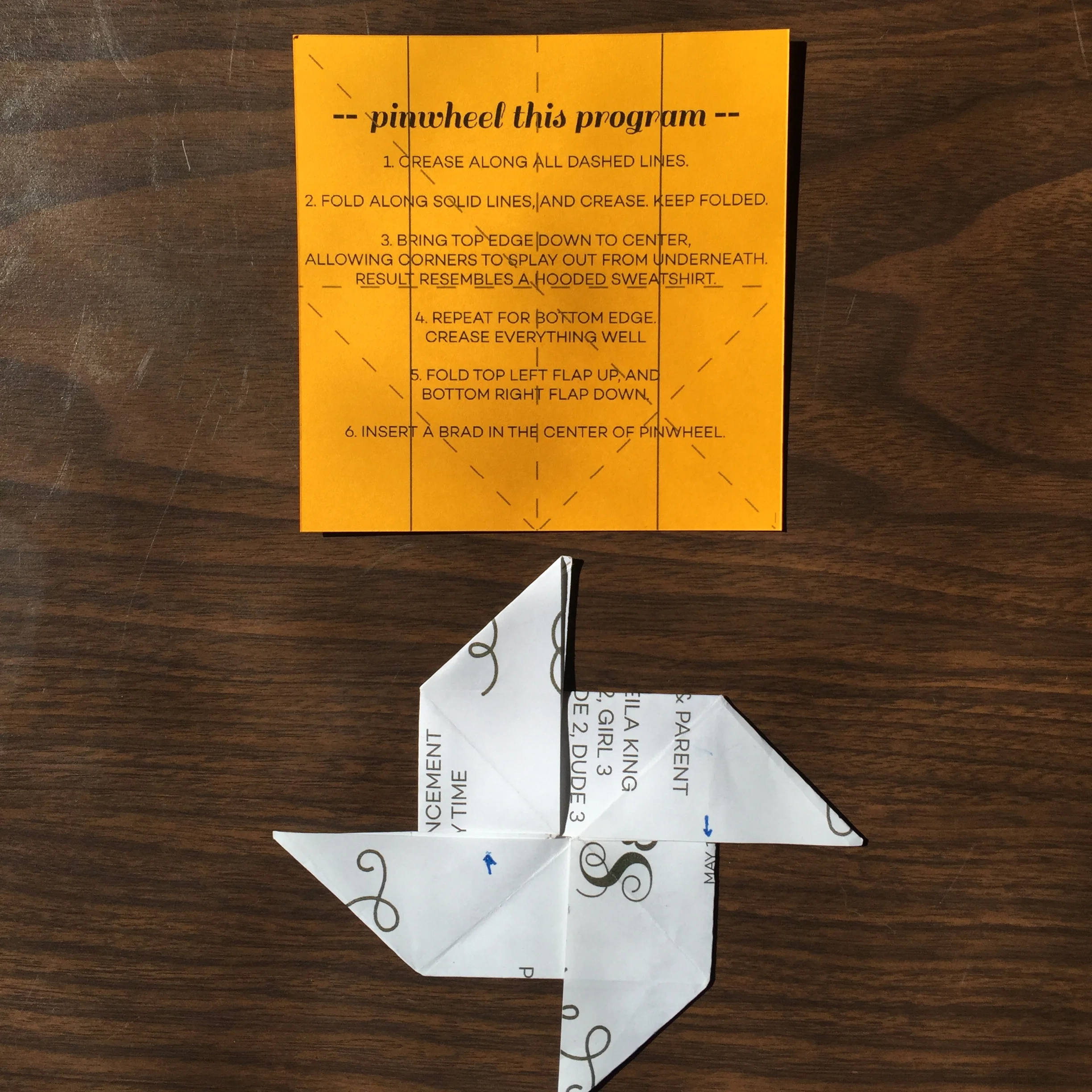 Wedding programs / origami pinwheels