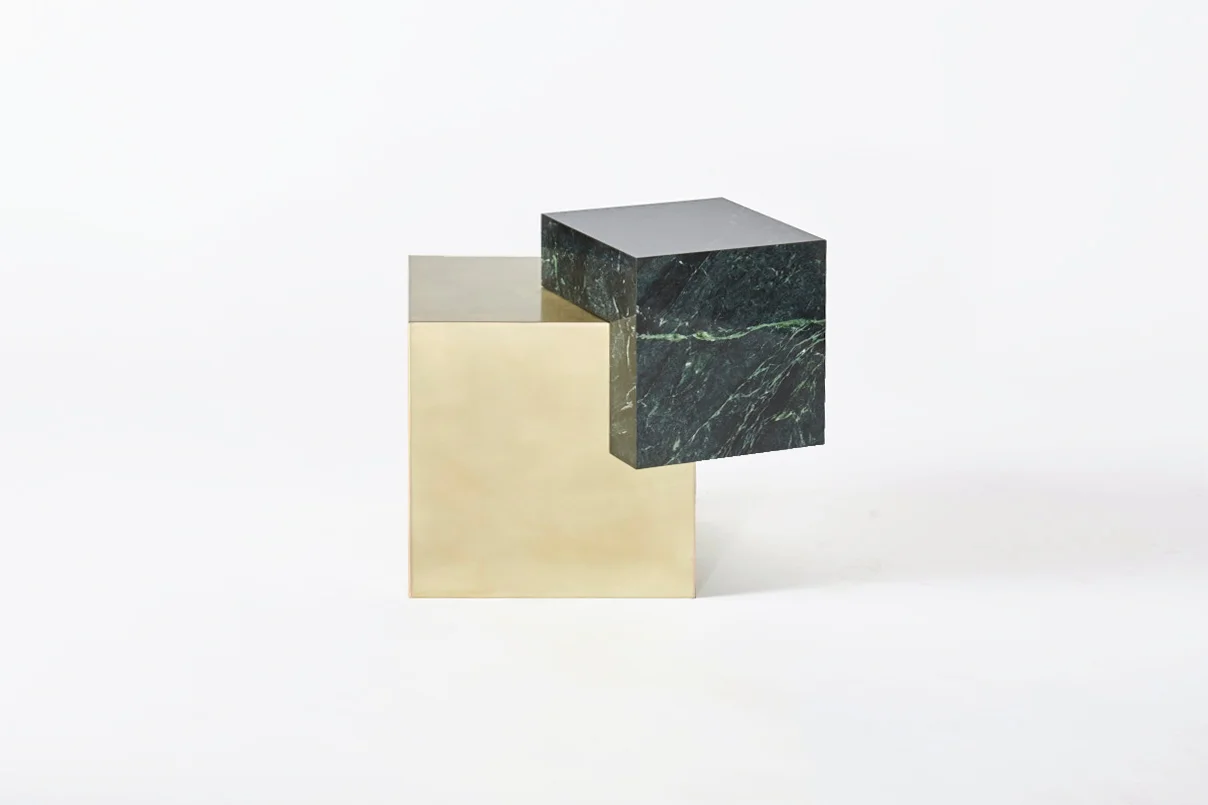 Askew Side Table in Brass with Empress Green Marble