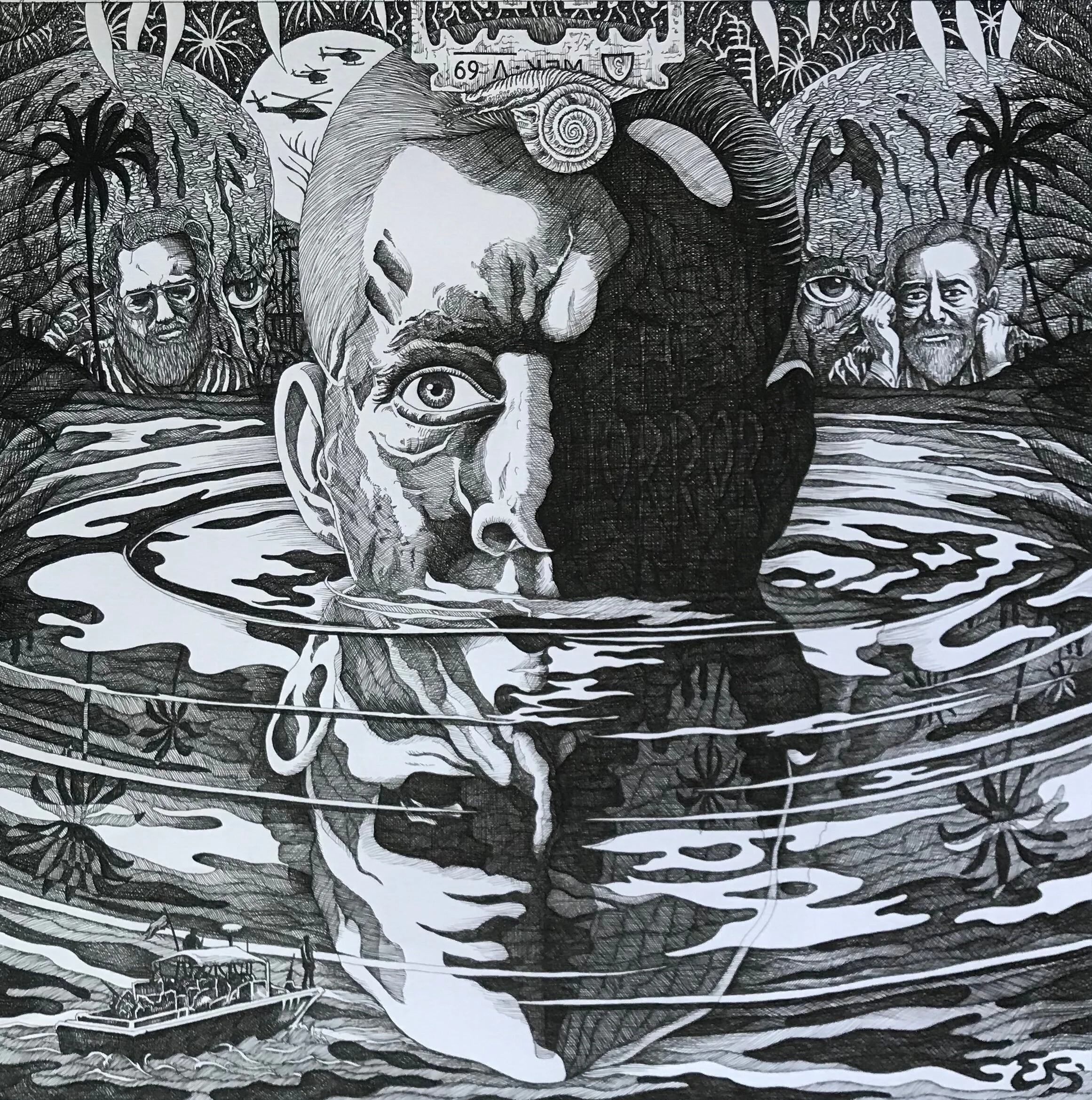 Enrico Soekarno’s “Something Must Break, two ways to choose on a razor's edge” is just one of the amazing drawings inspired by listening to Joy Division while Enrico created his work for Red/Sid - Disorder