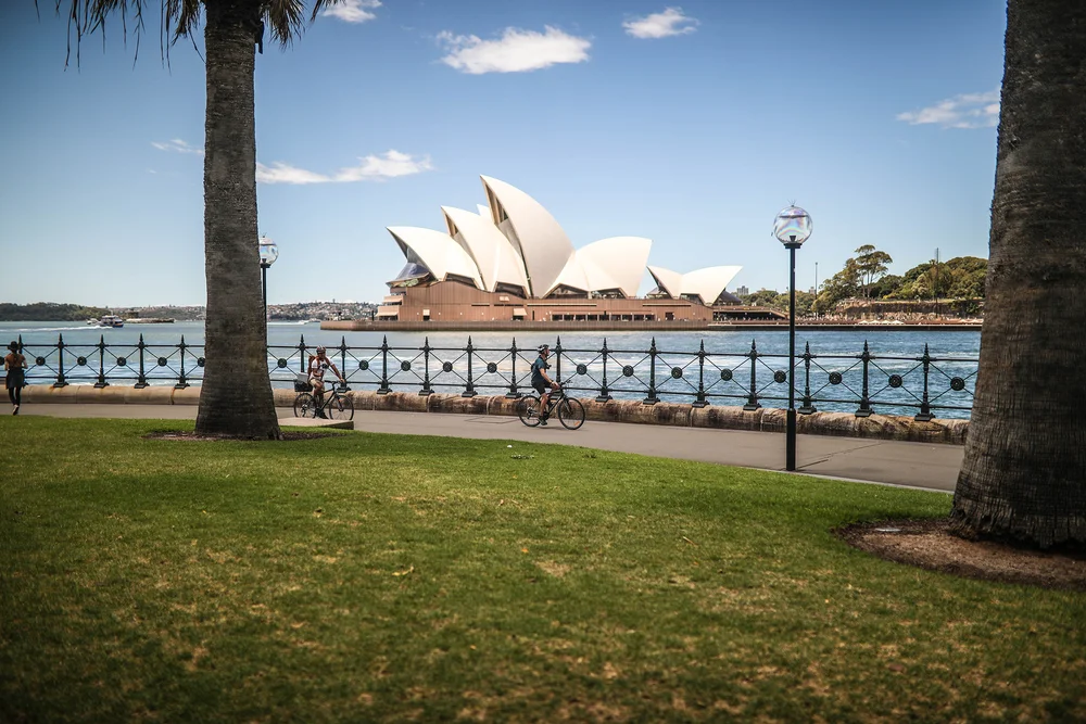 The Sydney Opera House across Farm Cove from the Royal Botanic Garden foreshore walk
