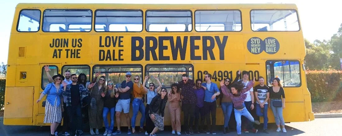 Group beside the Lovedale Brewery bus in the Hunter Valley