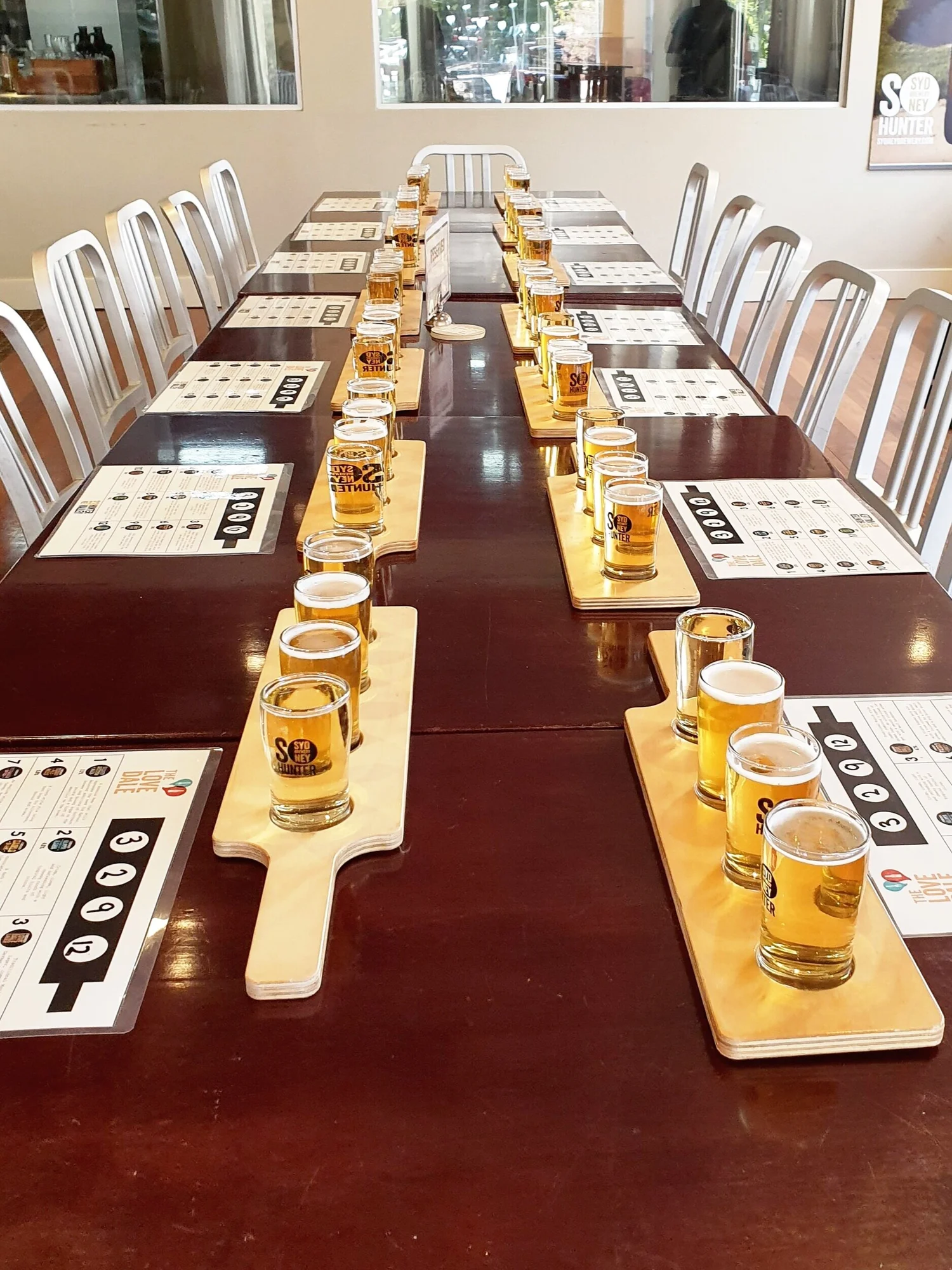 Beer paddles lined up at an Inner West Sydney craft brewery