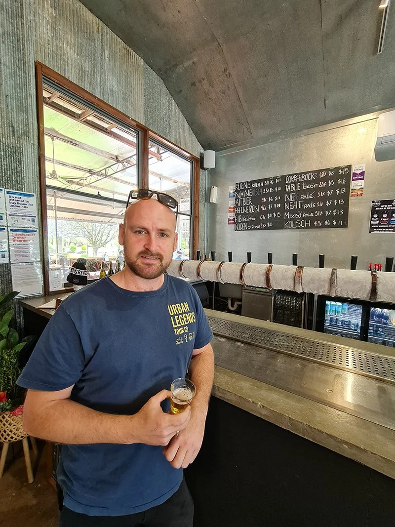 Urban Legends guide at a King Valley craft brewery tasting room