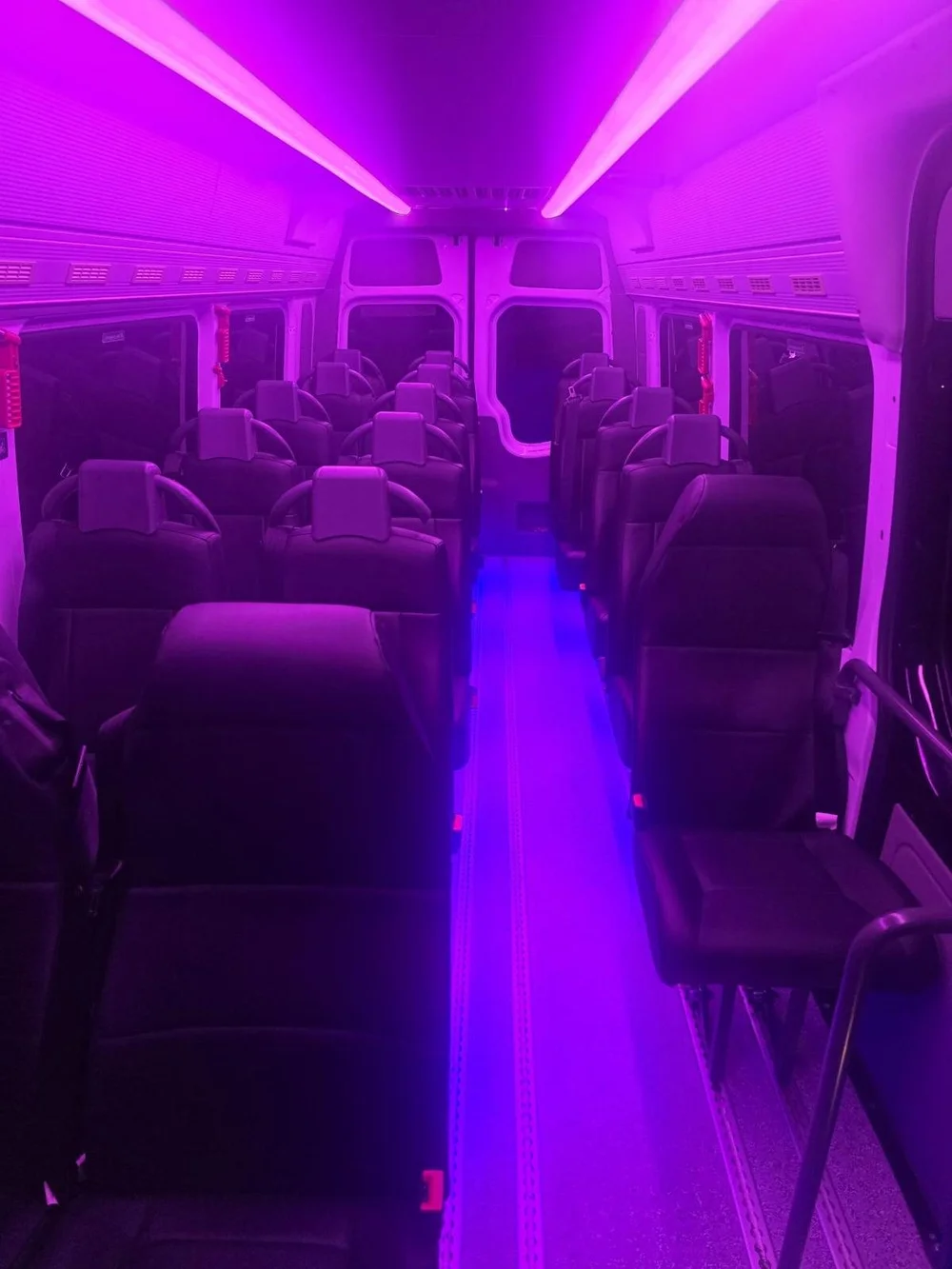 VIP Mercedes Sprinter interior with ambient lighting for executive transfers