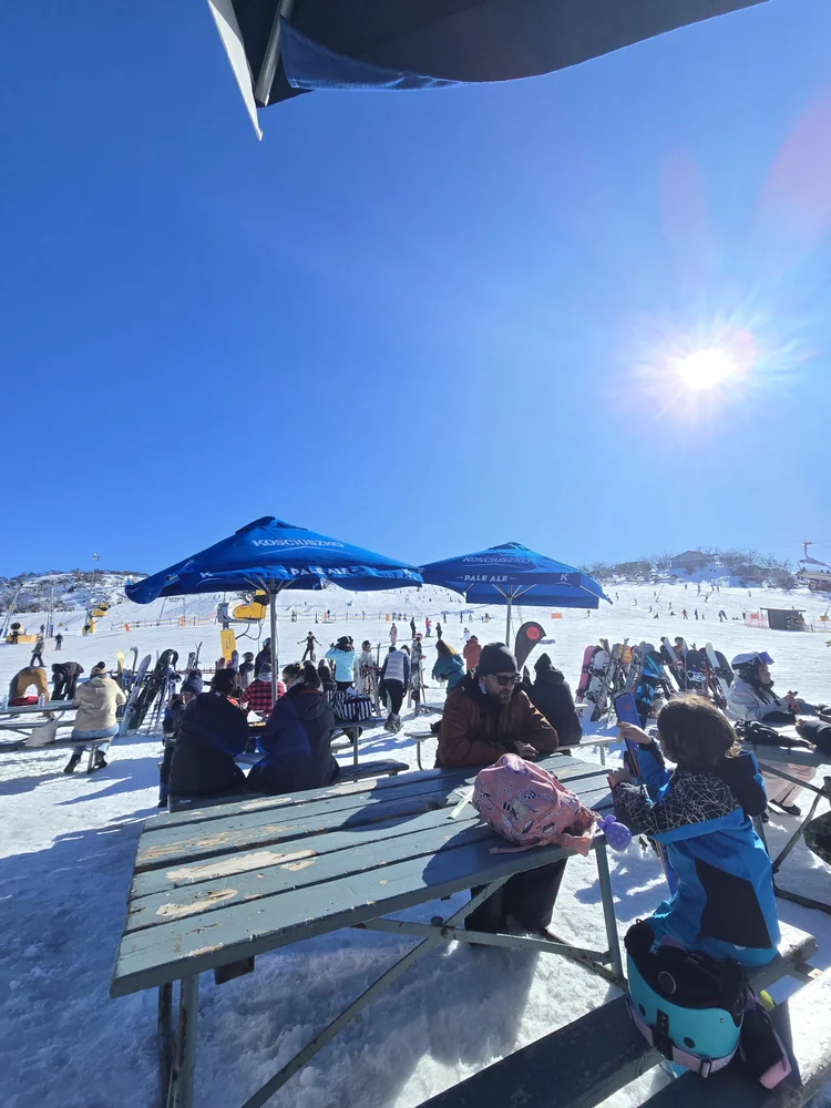 Group base picnic at Perisher on a Wollongong snow tour