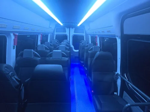 18 seater Mercedes Sprinter luxury minibus interior, wide angle