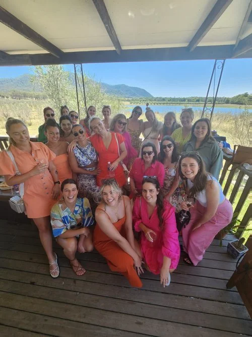 Bride-to-be and her group celebrating on a Hunter Valley hens wine tour
