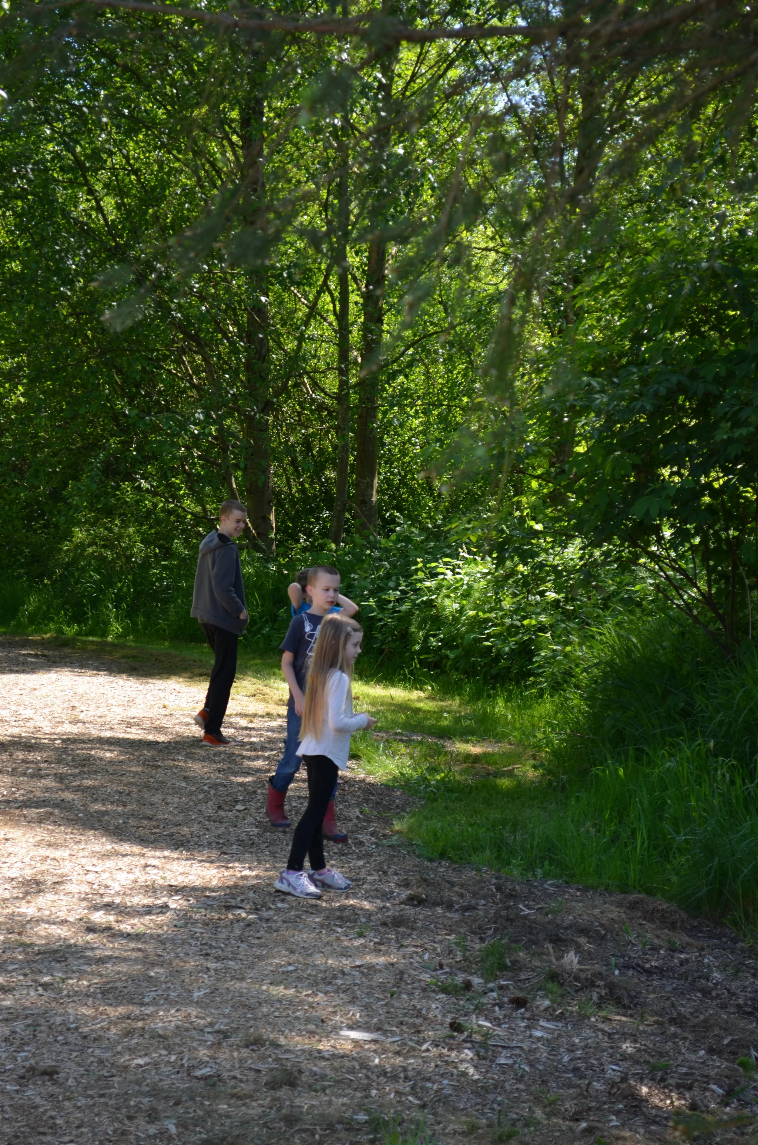 Exploring the greenbelt with cousins.
