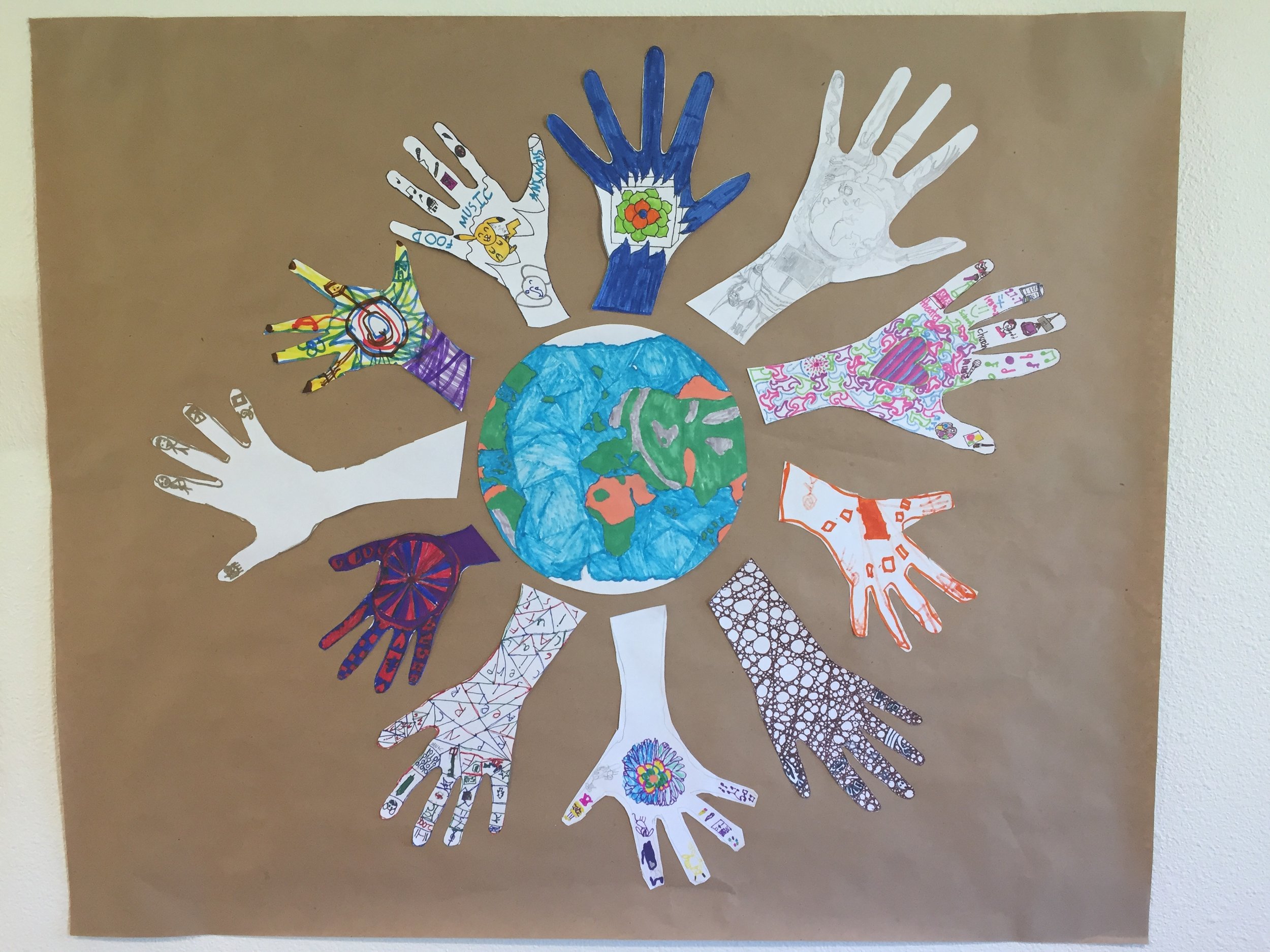 The kids at our Friday School each created a hand that represents them and their personal and family cultures.