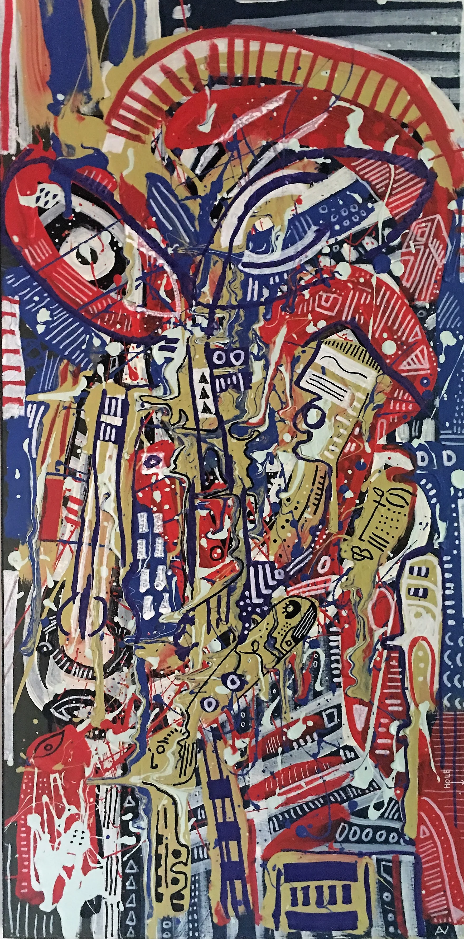 Anton Vitkovskiy original painting in wood frame. UNRULY Collective. Harlem River Yacht Club.