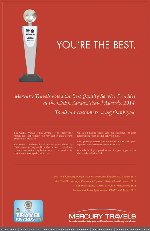 Full page newspaper advertisement for Mercury Travels