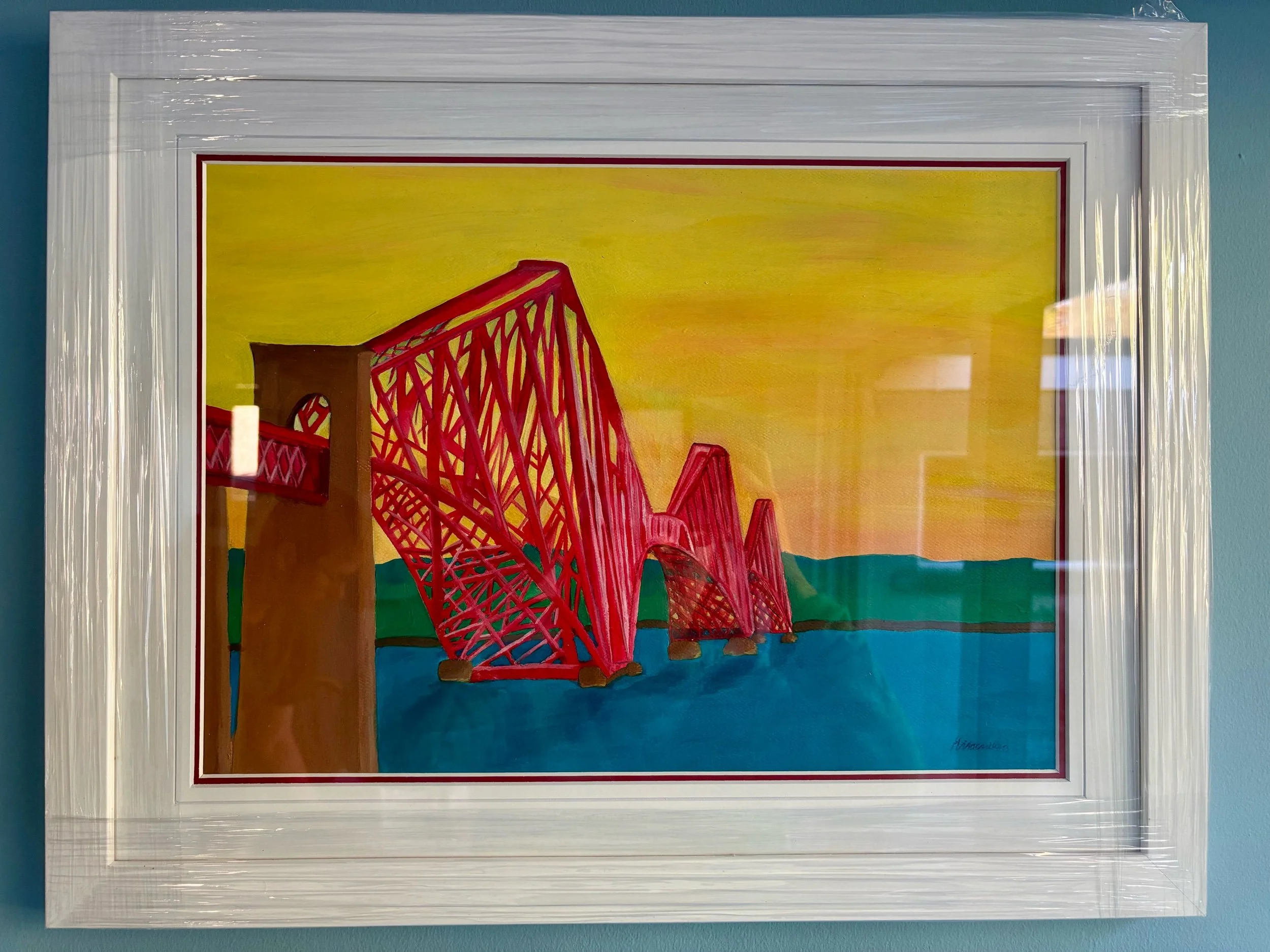 double mounted painting of Forth Rail Bridge