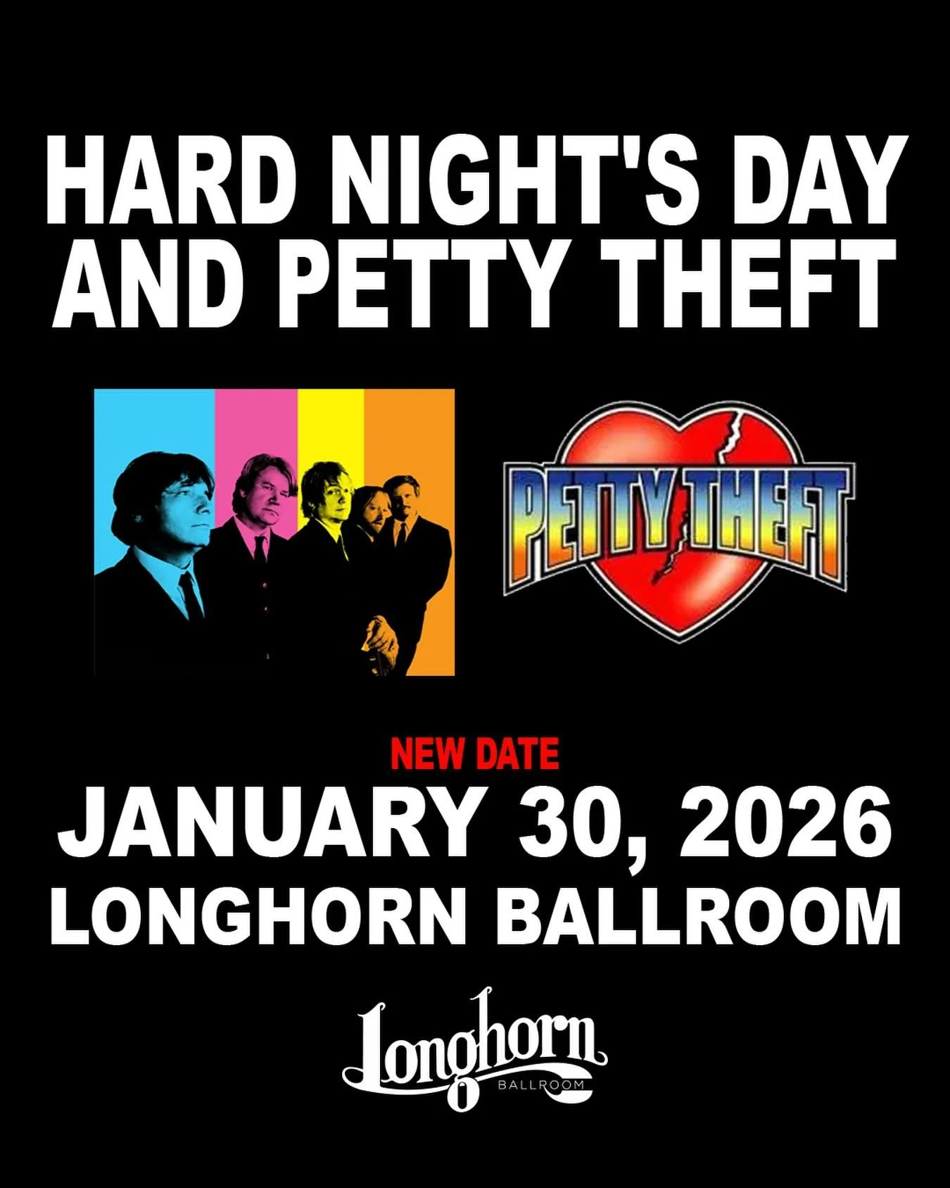 SHOW UPDATE: Out of an abundance of caution with the impending winter weather, the @hardnightsdayband and Petty Theft show originally scheduled for January 24 had been rescheduled to January 30. 

There is no action required on your part, as all exis