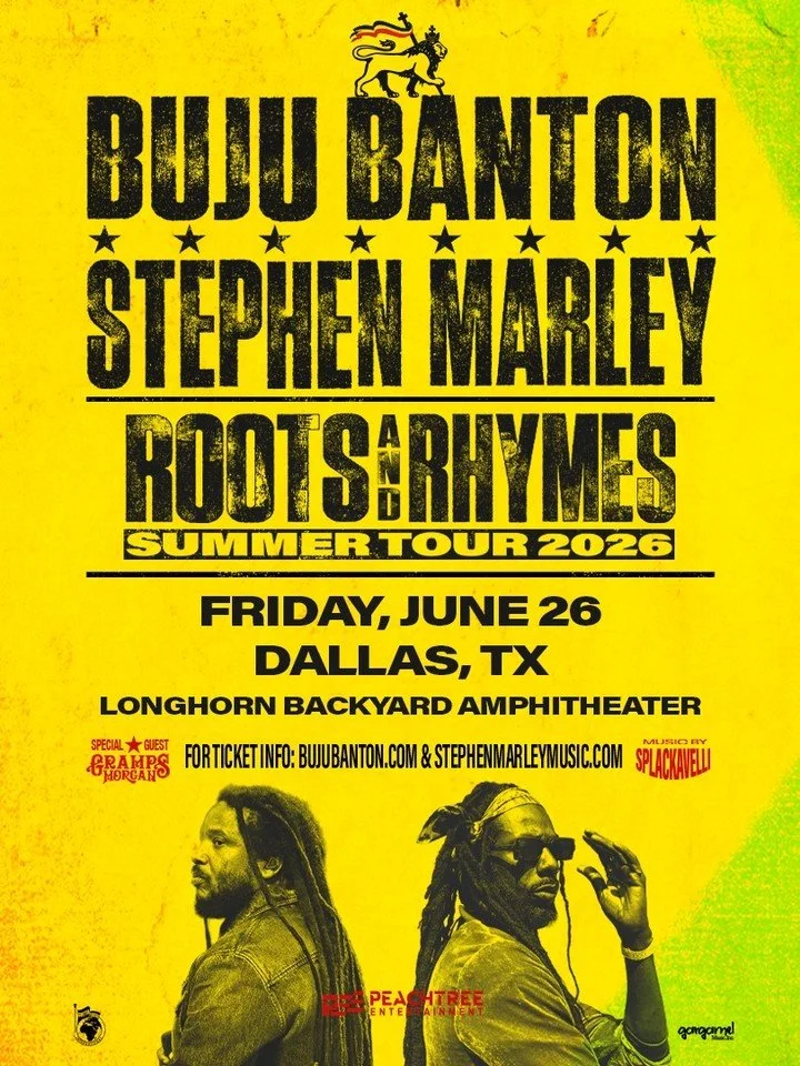 JUST ANNOUNCED 📣
@bujubanton and @stephenmarley are headed to the Longhorn Backyard Amphitheater on Friday, June 26 for the Roots and Rhymes Summer Tour 2026 presented by @peachtreeentertainment. Use code LONGHORN26 to access the VENUE PRESALE this 