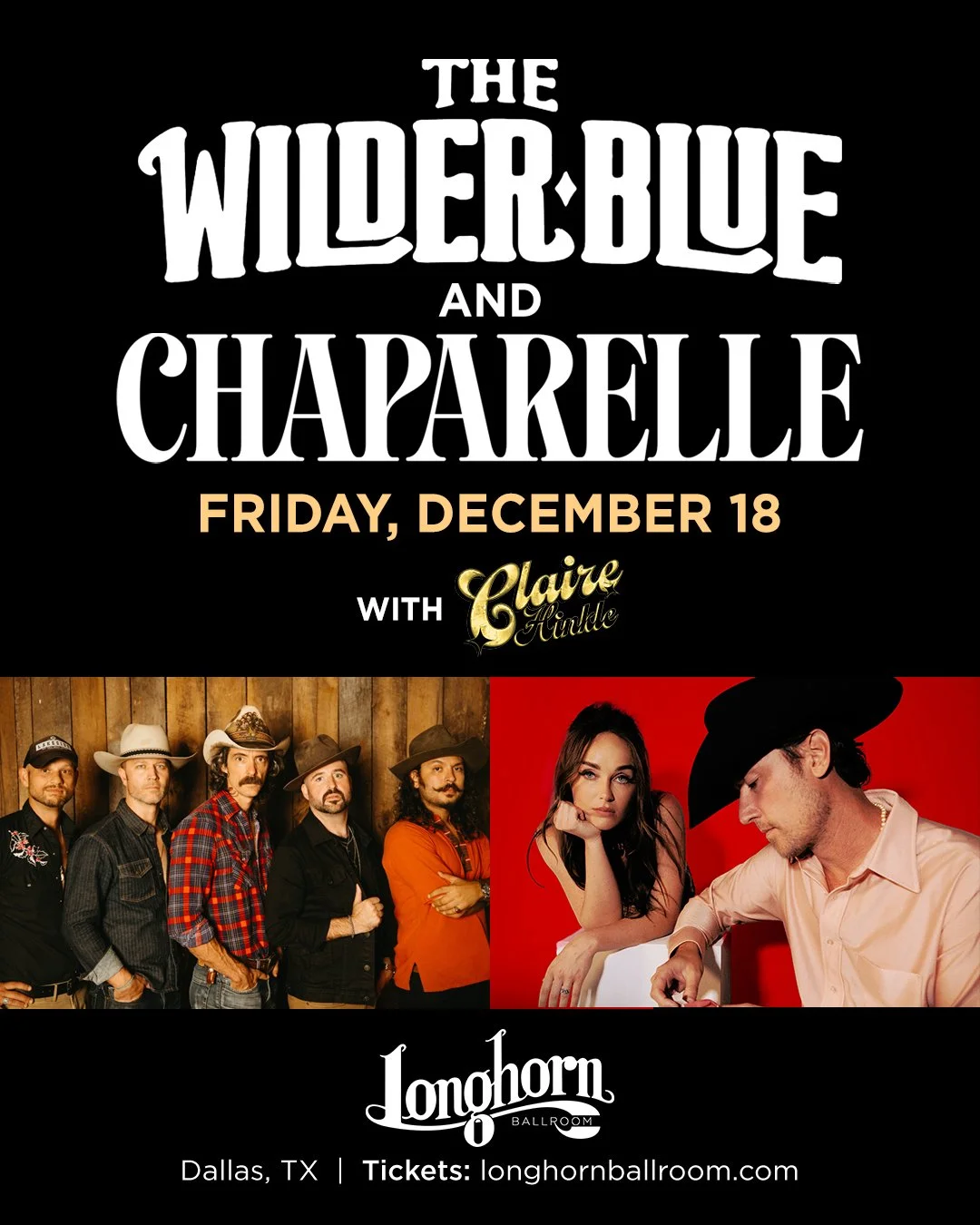 JUST ADDED: @clairehinklemusic will be opening for @thewilderblue and @chaparelle on Friday, December 18th. Get your tickets today!