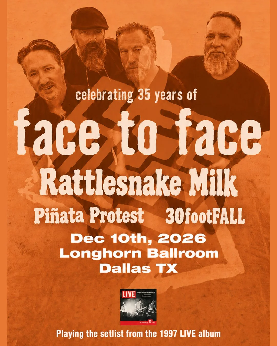 JUST ADDED: @rattlesnakemilk, @pinataprotest and @30footfallhtx will be joining @facetofacemusic on Thursday, December 10th. Get your tickets today!