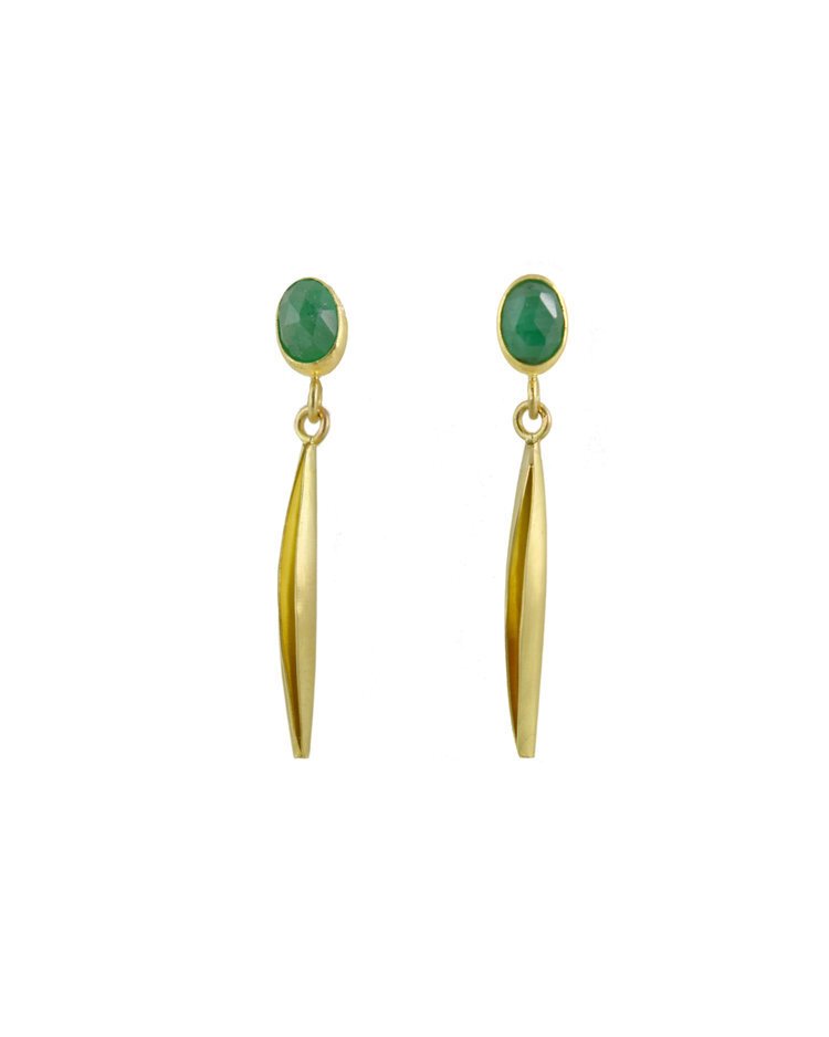 Emerald Catalpa Earrings, 18k gold