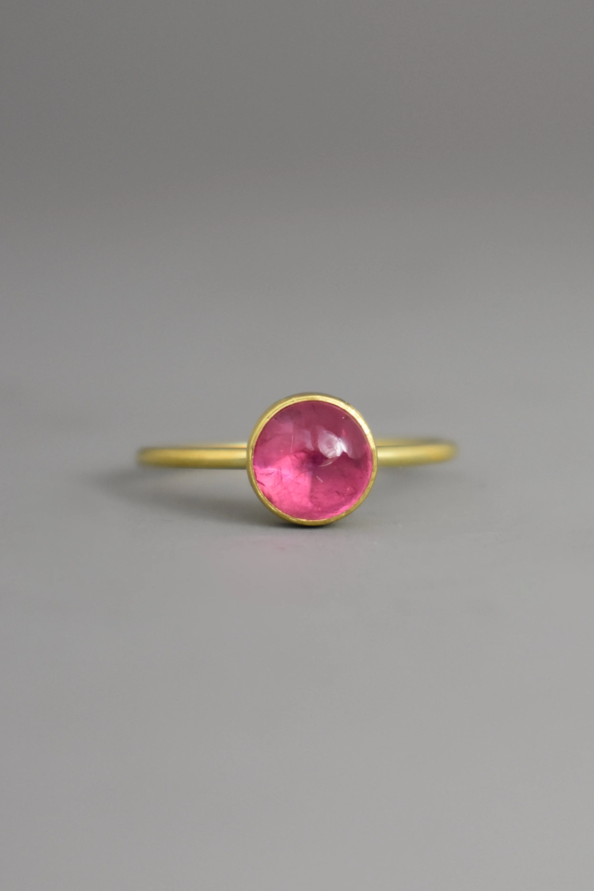 Hot Pink Spinel Cabochon Ring, 18k gold