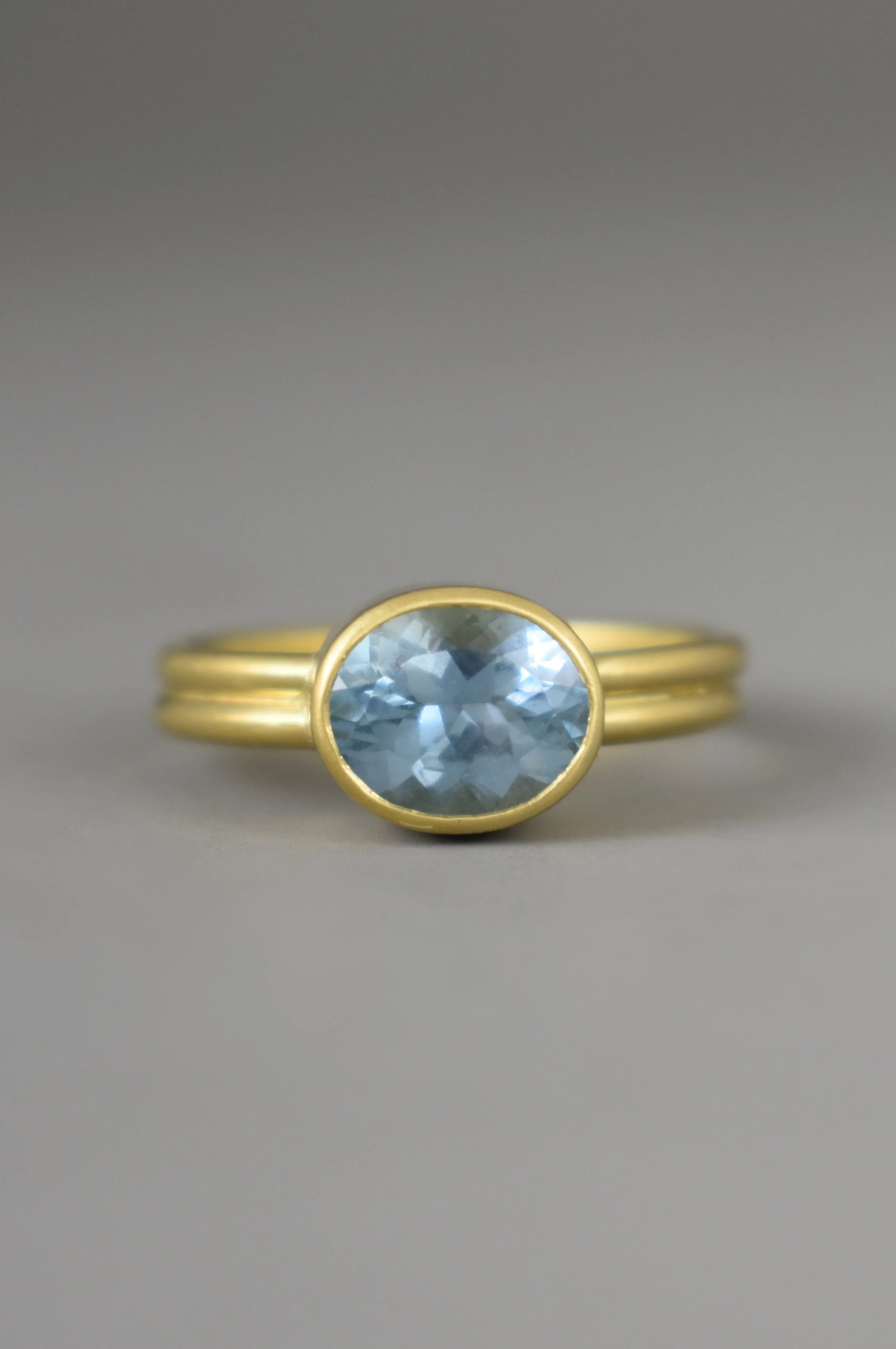 Aquamarine Double Band Ring, 18k gold