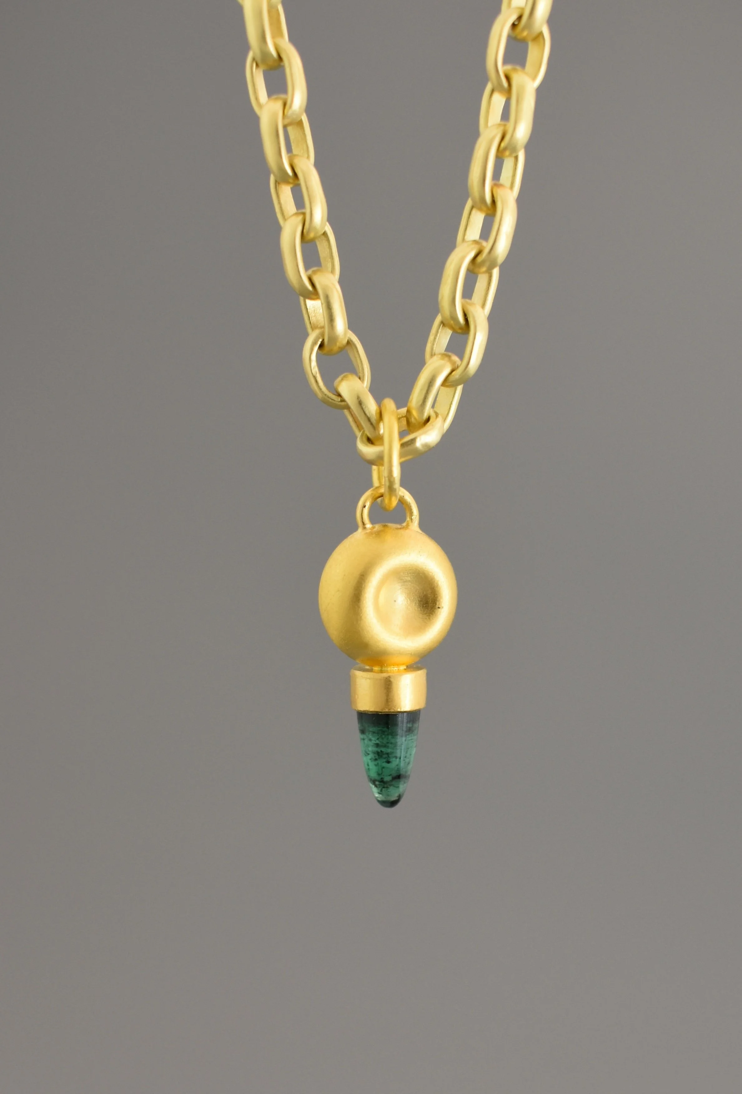 Emerald Bullet Cab with XL Plop Pendant, 22k gold