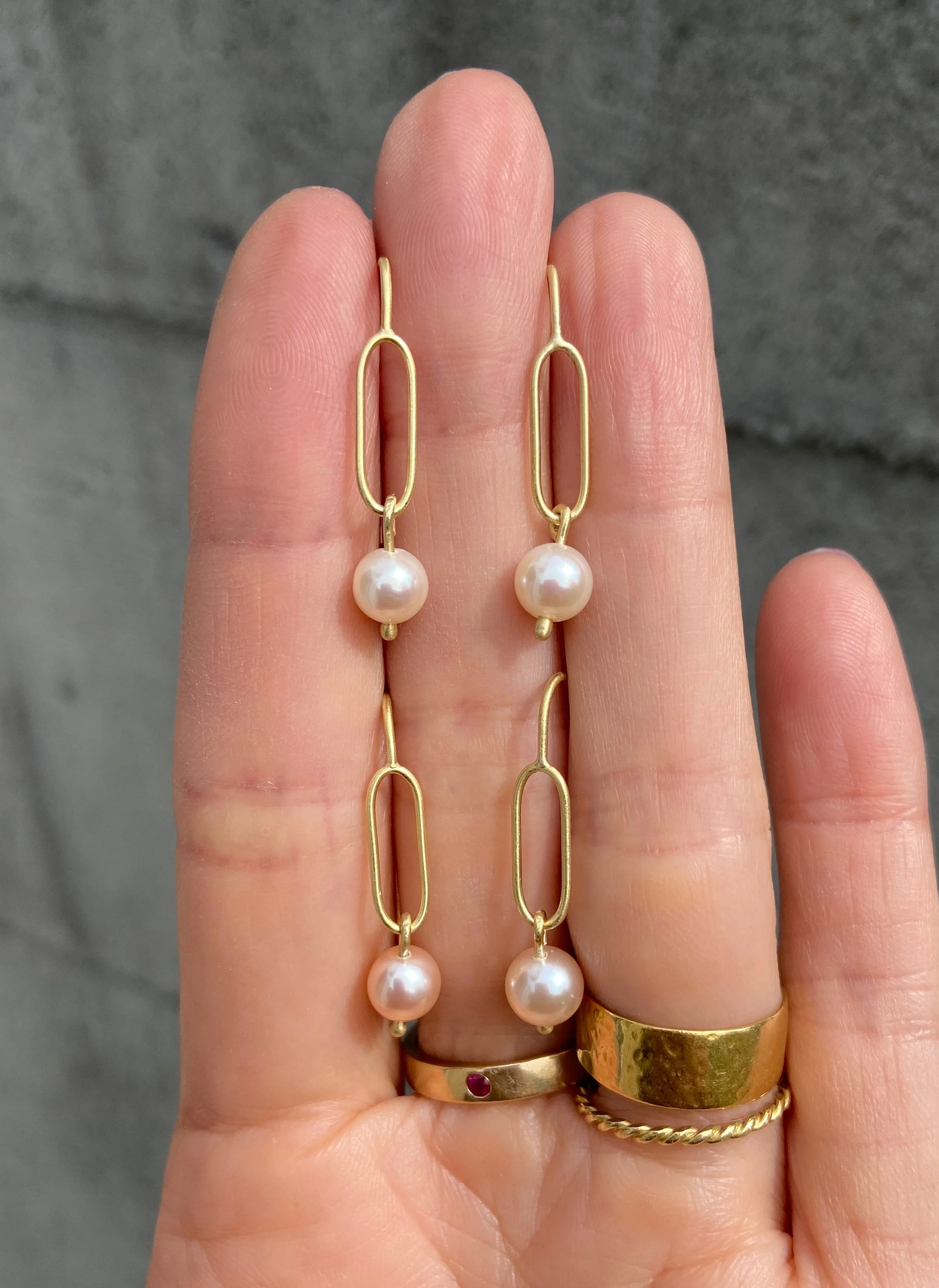 Pearl Harvest Moon Earrings, 18k gold