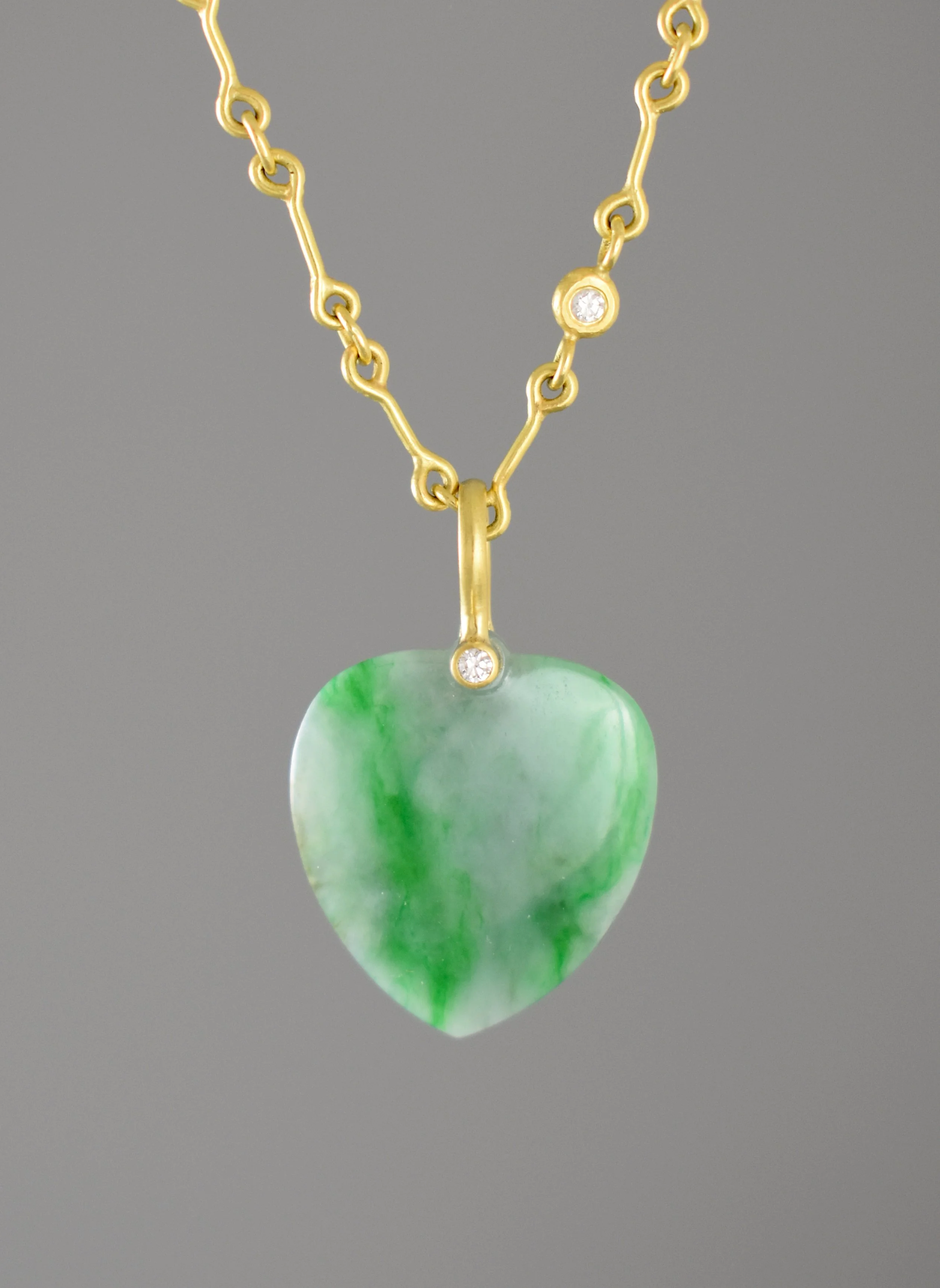 LNY: Jade Heart with Diamond, 18k gold