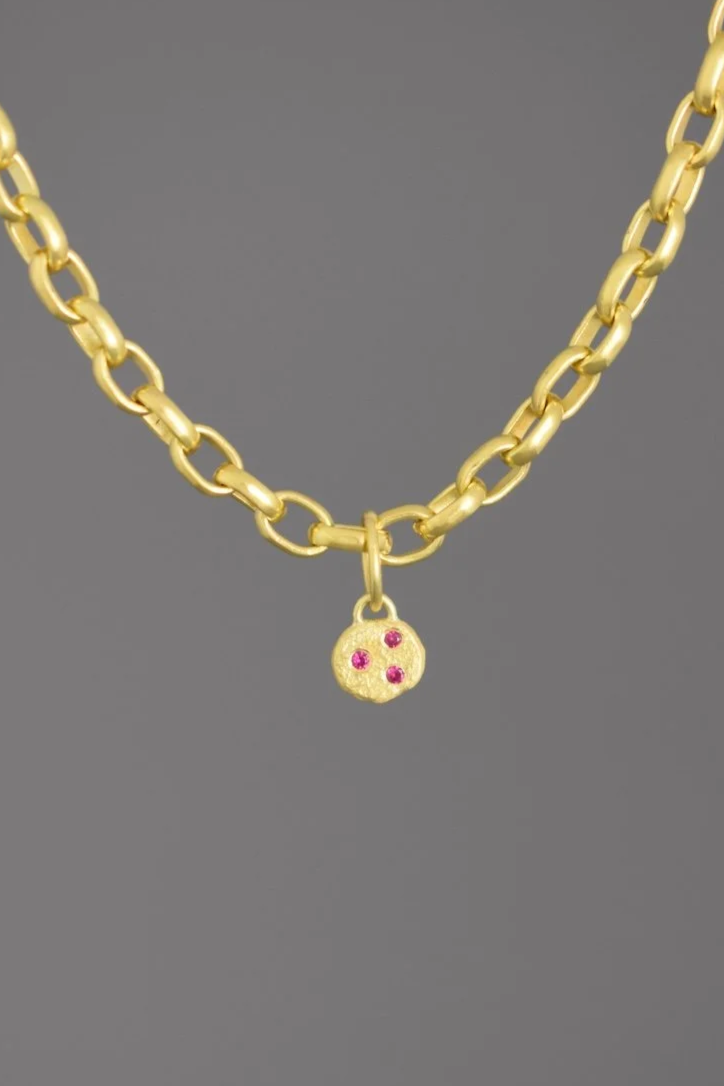 Mini Ruby Cookie Pendant, 18k gold