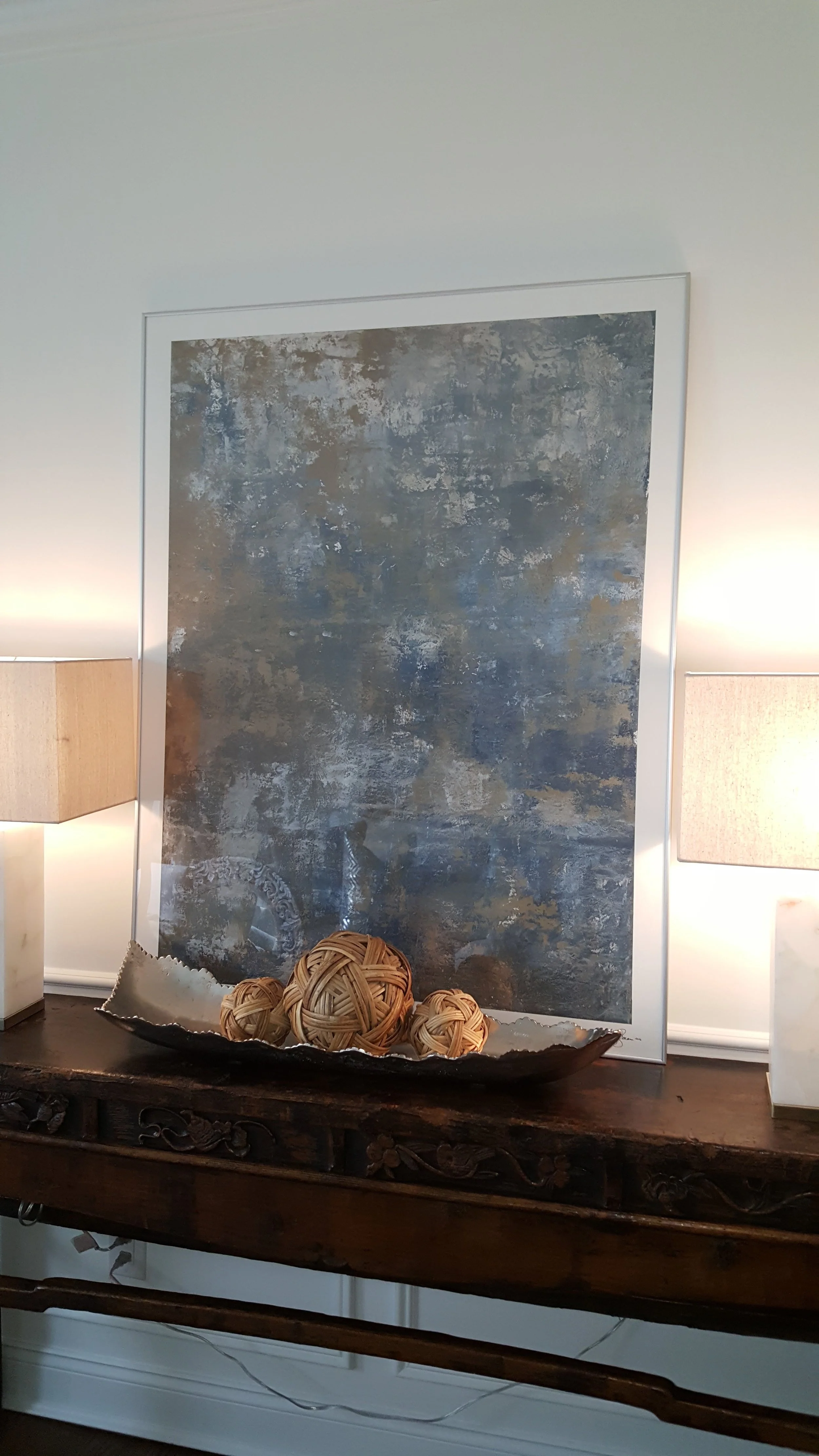 AGED DENIM/ BRONZE METALLIC TEXTURE ART- MADE FOR SCHWARTZ DESIGN SHOWROOM METUCHIN, NJ