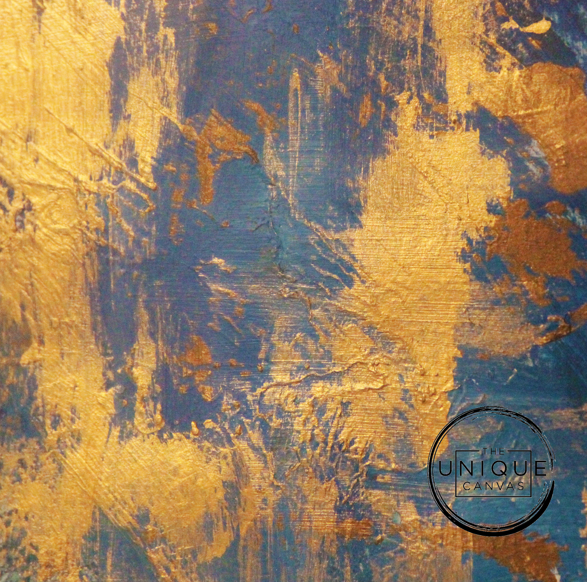 Detail: Cobalt & Gold Foil Acrylic Canvas