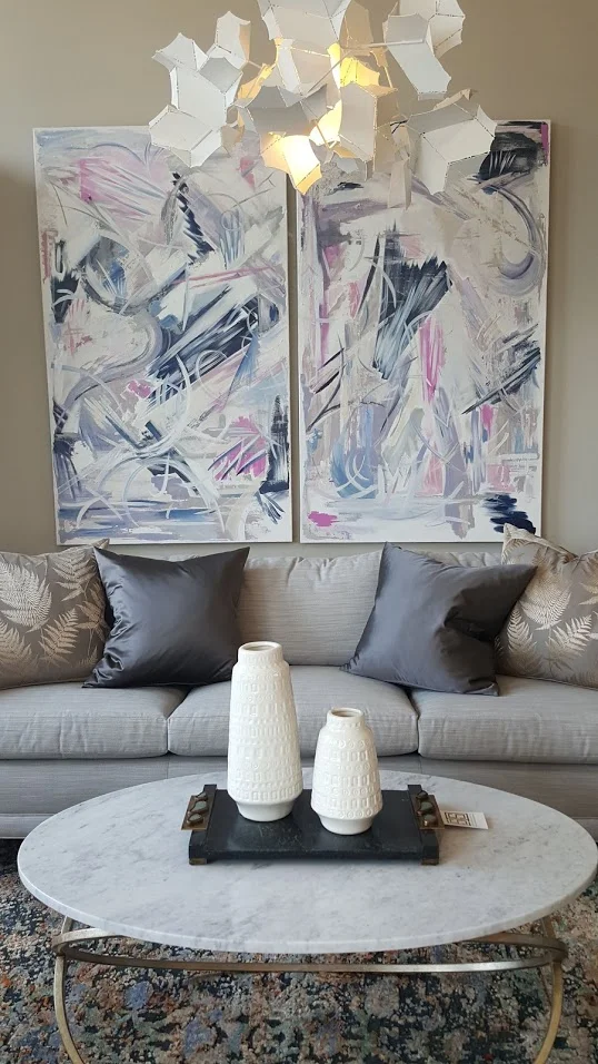 NAVY/PINK ABSTRACT PAIR FOR SCHWARTZ DESIGN SHOWROOM STAMFORD, CT