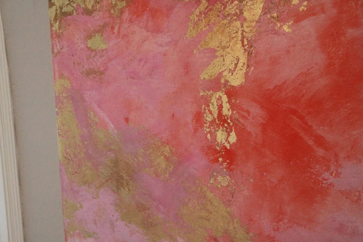 DETAIL: PINK/ORANGE/GOLD FOIL CANVAS FOR SDS SHOWROOM STAMFORD, CT