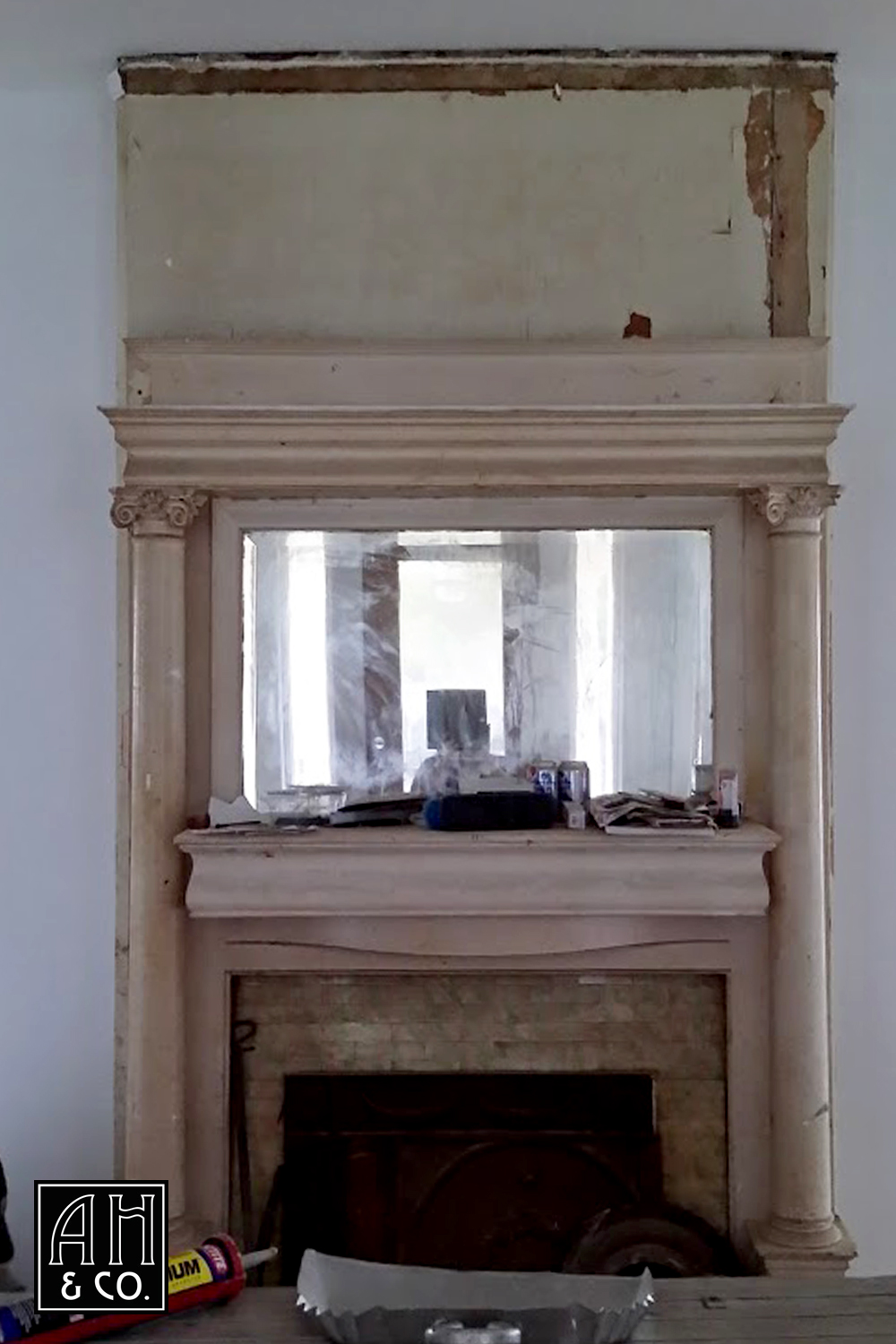BEFORE:  BEACH HOUSE  MANTLE AWAITING SOME MUCH NEEDED TLC
