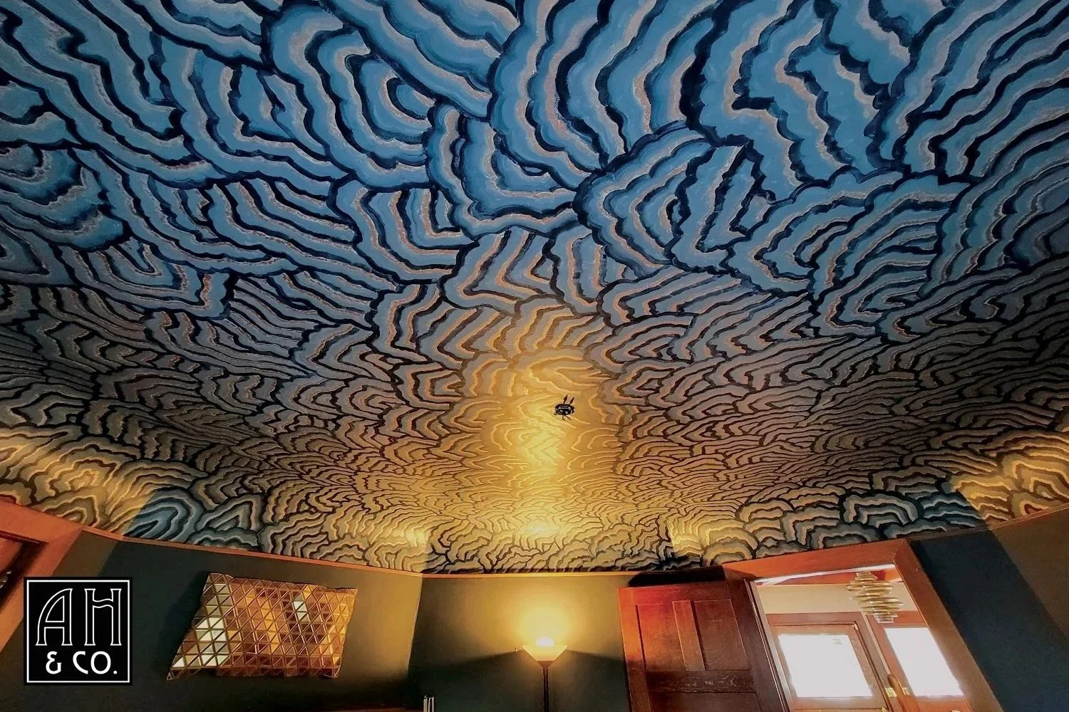 CUSTOM BLUE ORGANIC WAVE CEILING MURAL