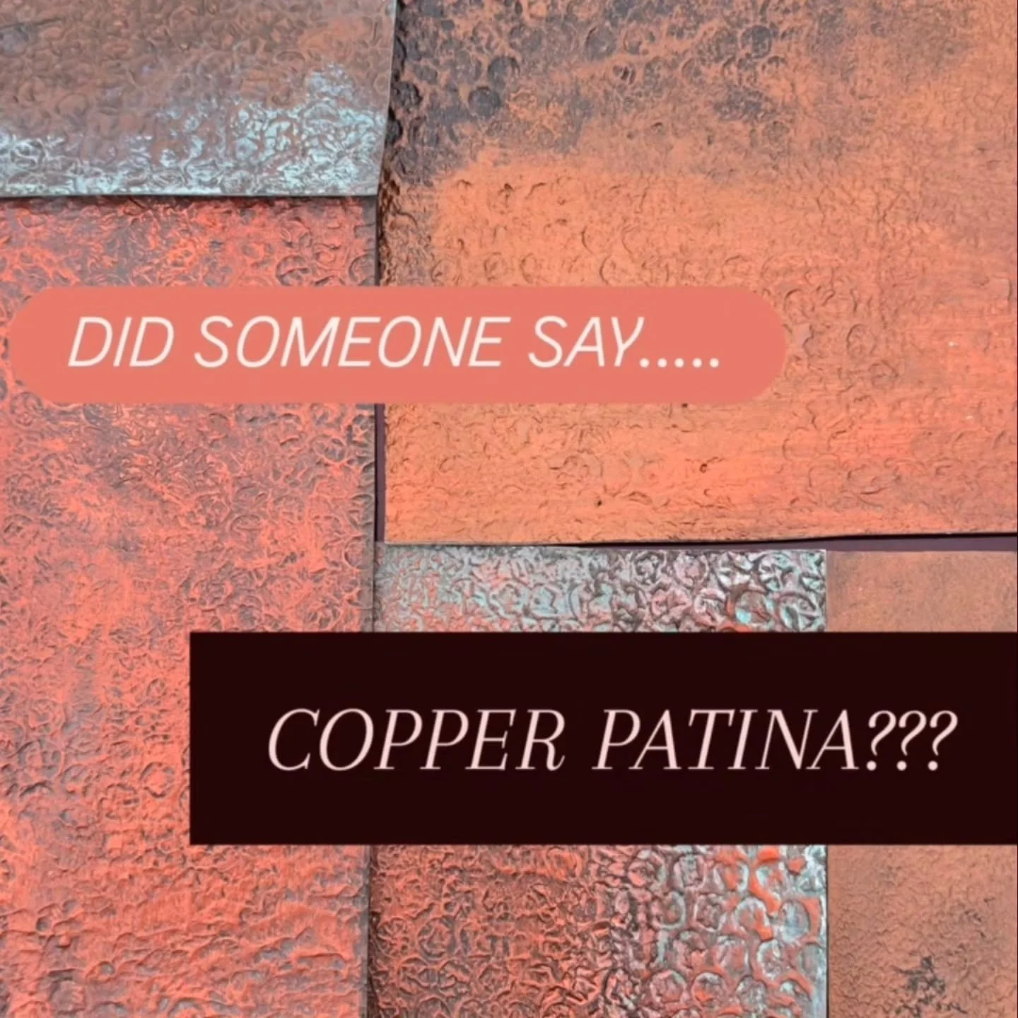 Experimenting with some textured copper metallic patina options for a custom request.

#copperpatina
#verdigris 
#paintedcopper
#fauxpatina 
#decorativepainter