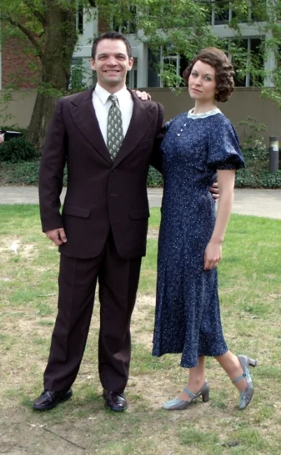  As a part of my thesis project at Pennsylvania State University, I built a middle class man and woman in 1935 daywear.&nbsp; The man is in a two-piece pinstripe suit. The woman is in a silk dress.&nbsp; I also styled the woman's wig for the final pi