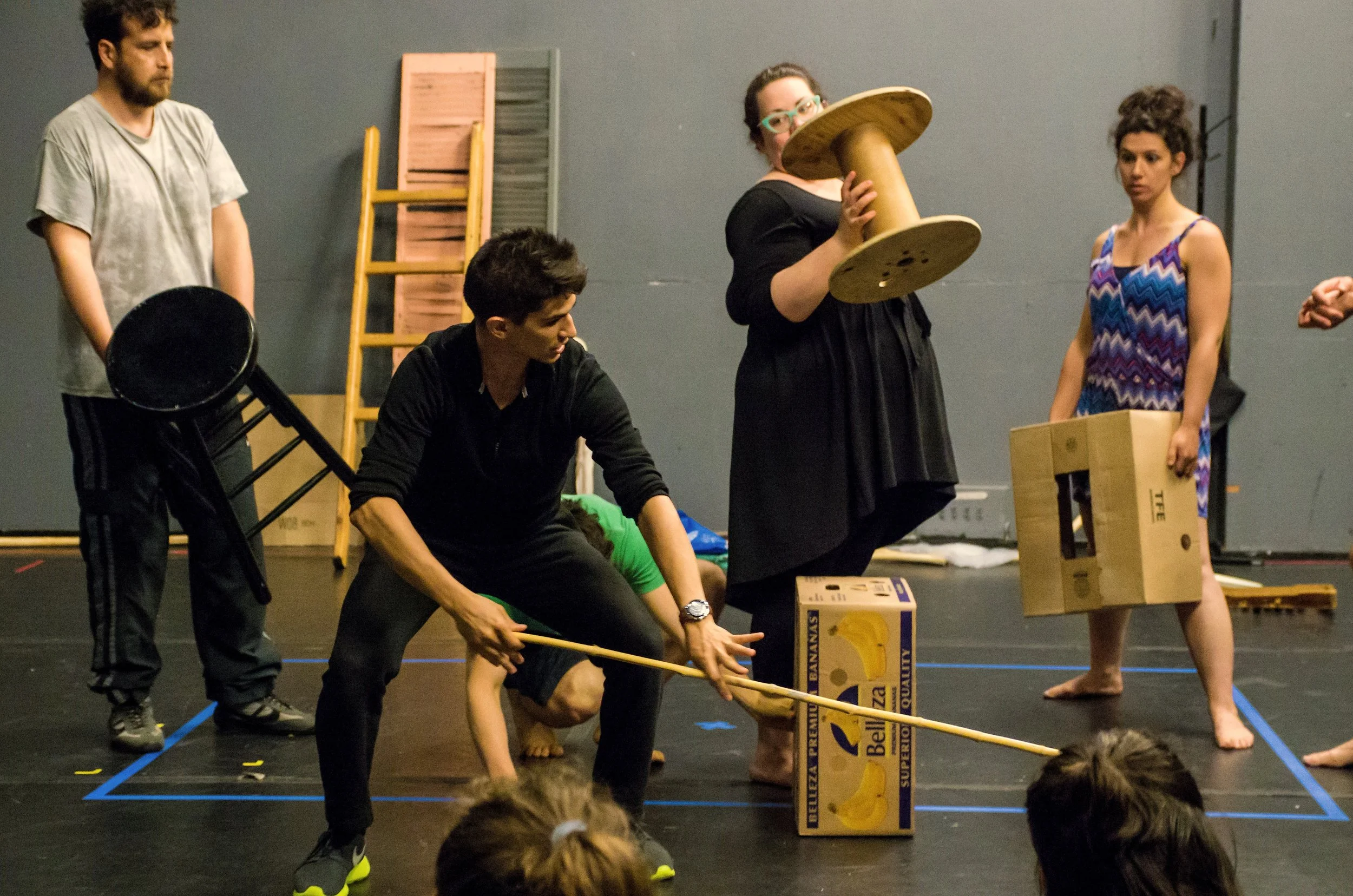 Devised theatre workshop focused on physicality, physical theater physical comedy
