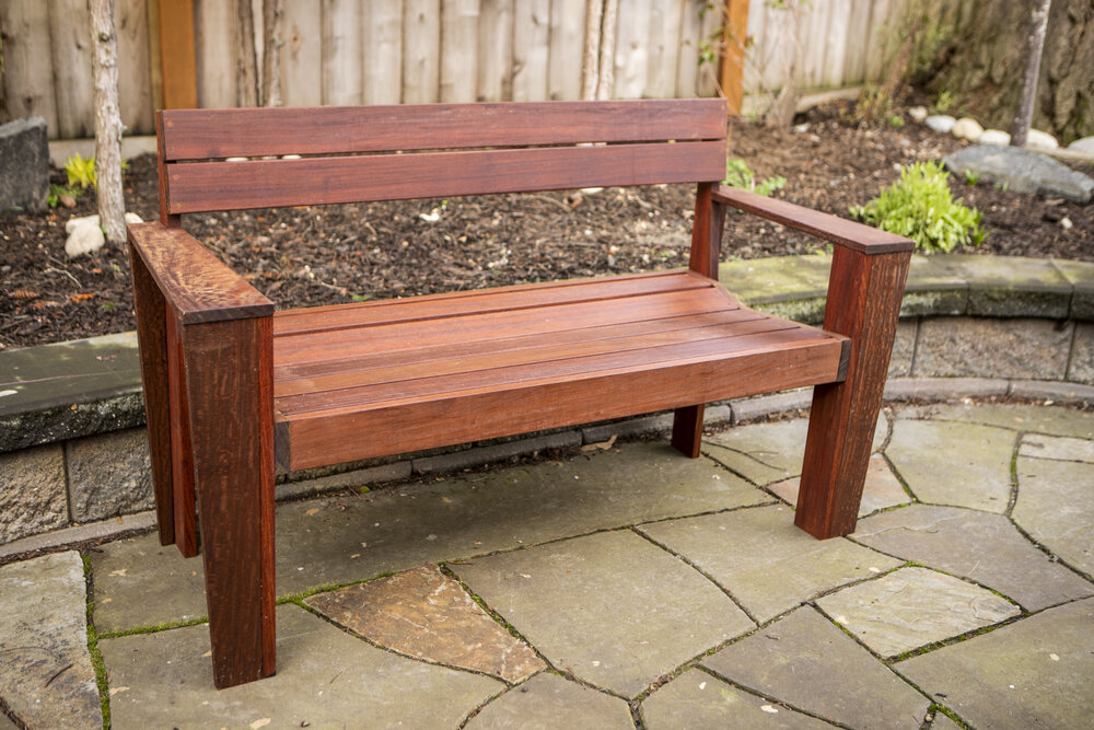 Built Ipe Outdoor Bench With Arms, Custom Wooden Benches