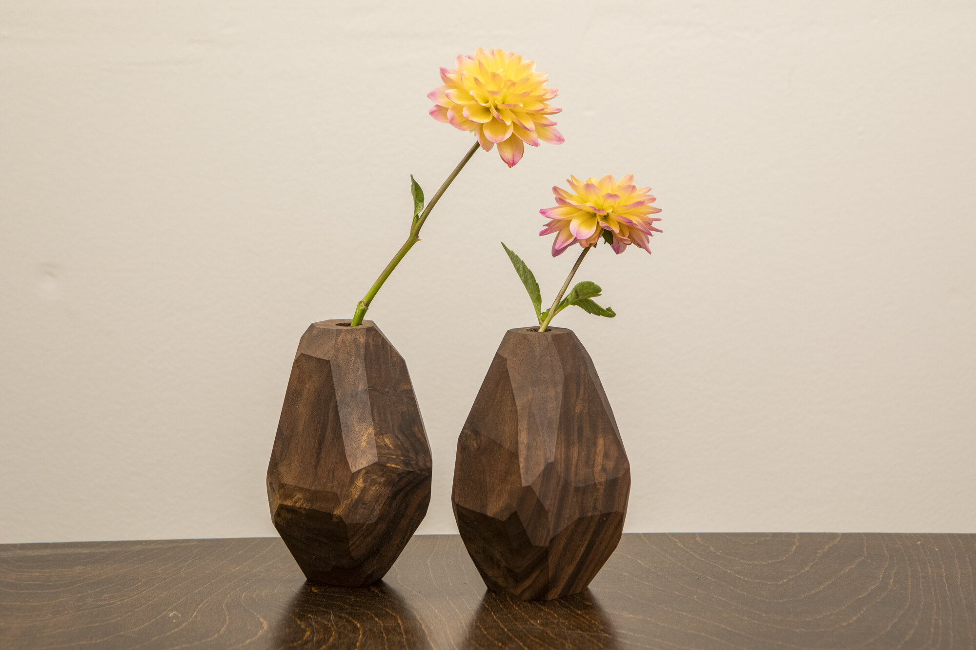 Pair of Modern Walnut Burl Bud Vases (Set 1)
