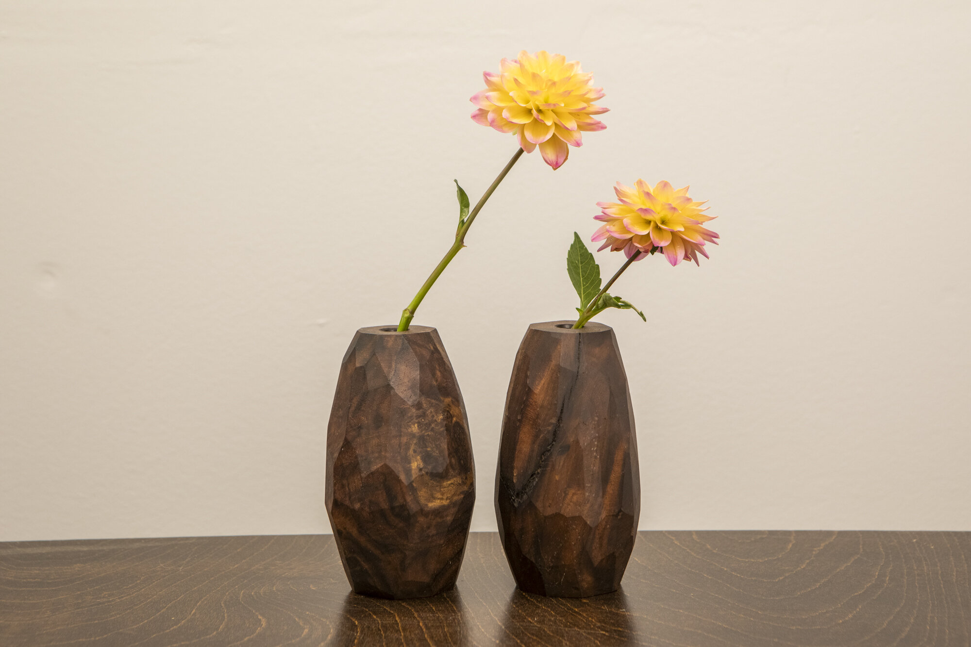 Pair of Modern Walnut Burl Bud Vases (Set 3)