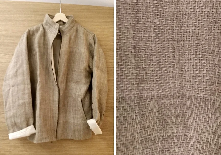 100% Nettle fiber jacket, handspun and handwoven.