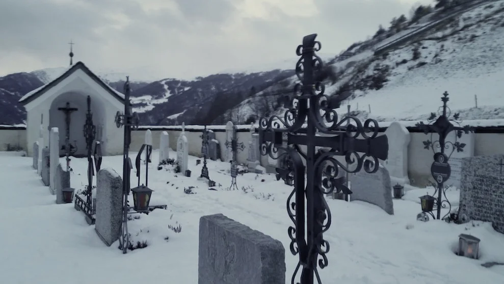 Cemetery in the mountain town of Planol, where a friend of Werner's who is a handweaver lives.