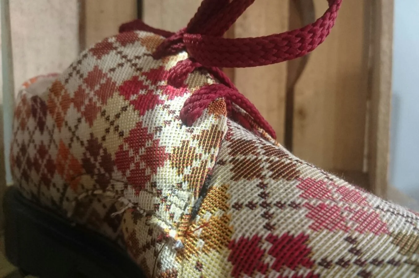Detail of woven upper fabric, made from hemp.