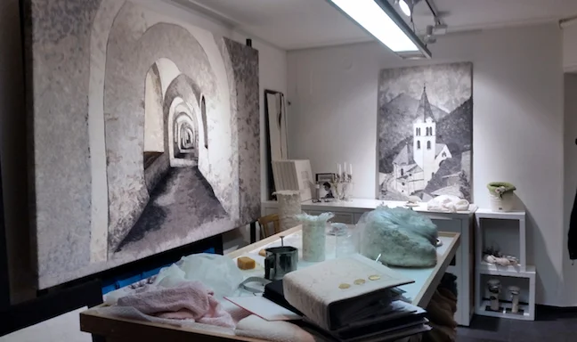 Felt artist Verena Wopfner's studio in Stilfs. Though a tailor by training, her meticulously crafted wall hangings and sculptures are displayed in commercial and private residences all across Europe. She and her husband Ulli also raise sheep!