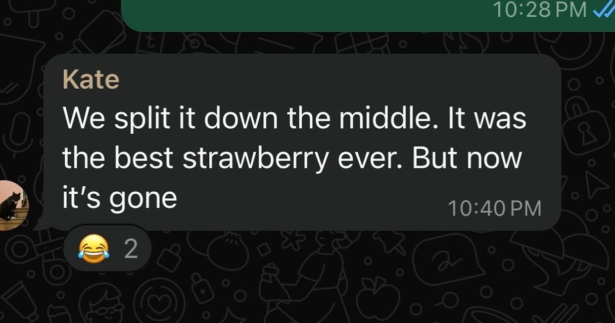 My sister in law and her husband managed to grow one solitary strawberry in their garden. Love how her description of it reads like one of those incredibly short, slightly heartbreaking Hemingway poems&hellip;