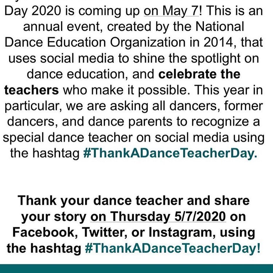 #thankadanceteacherday is Thursday! Don&rsquo;t forget to thank your dance teachers and all your teachers this week for #teacherappreciationweek #ndeothankadanceteacherday #danceeducationforall #danceforeverychild #thankadanceteacher #nhsda @nhsda.da