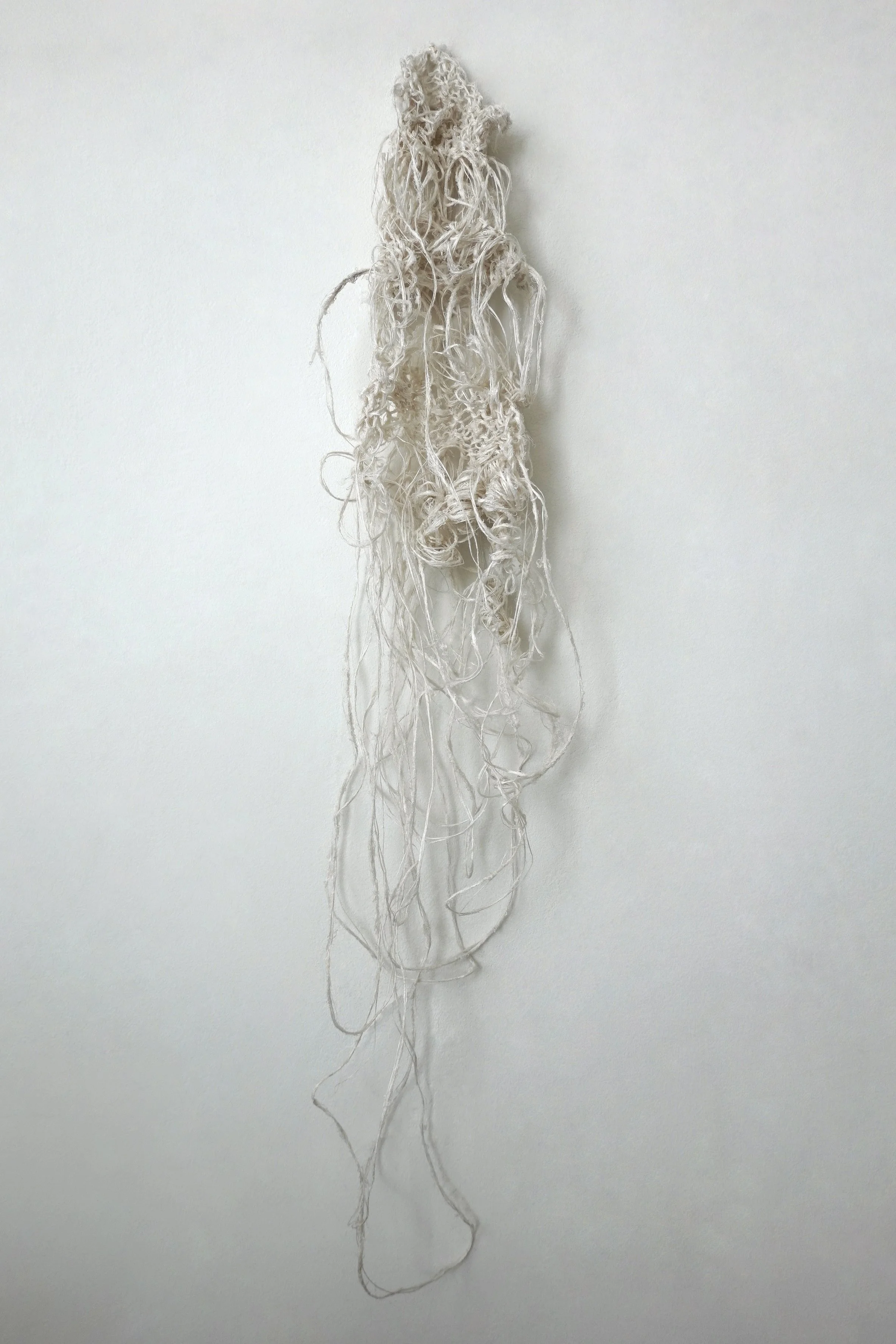  Waste Knot  Natural, Raw Kibiso Silk  Hand-knitted  32” x 8” x 2”   