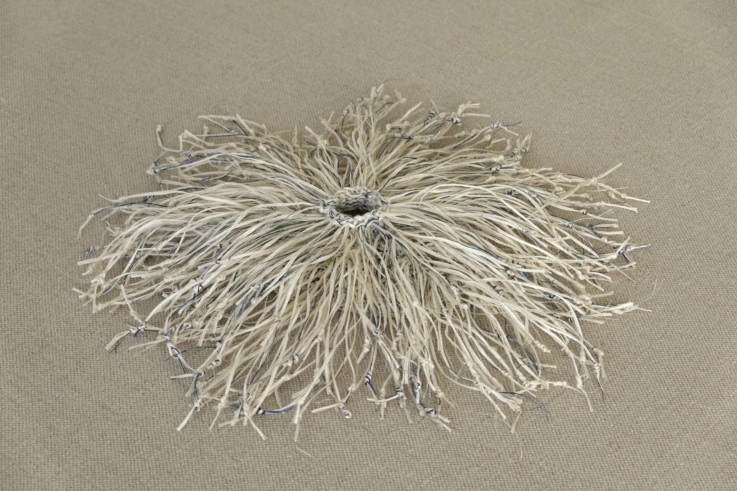  Sea Form 1  Hand-dyed Indigo, Hand-tied Ramie  Hand-knitting, weaving and knotting  8” x 8” x 2”   