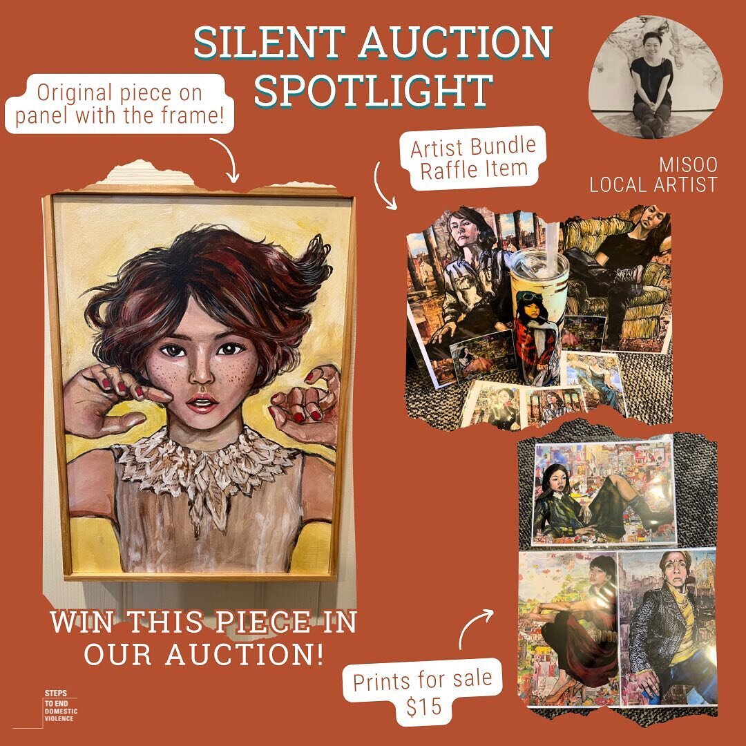Our Steps' Social is this Friday! 

We have some really awesome items up for grabs in our raffle and silent auction. Some of those items are from local artist Misoo! An original painting of hers will be available in our silent auction, along with an 